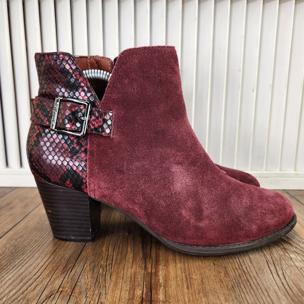 Vionic Naomi Snake Print Womens Size 9 Burgundy Red Suede Ankle Booties Boots
